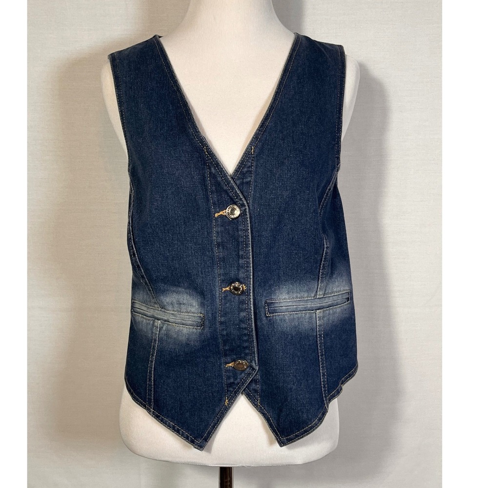 Dark Wash Denim Vest XL Button Front Faded Blue Jean Waistcoat Sleeveless Jacket
